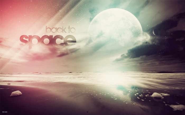 Back to Space beach scene with moon
