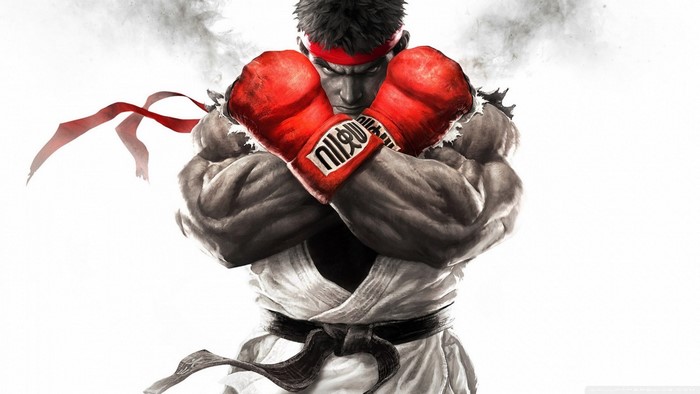 Ryu from Street Fighter with red boxing gloves