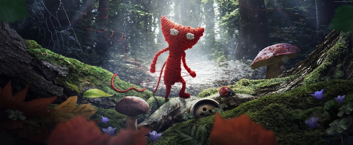 Yarny from Unravel in a forest
