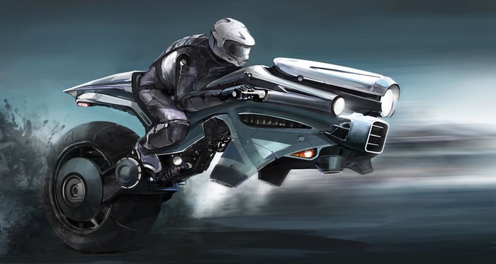 Futuristic motorcycle with rider