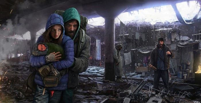 Family in apocalyptic setting