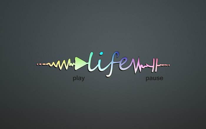 Life waveform with play and pause symbols
