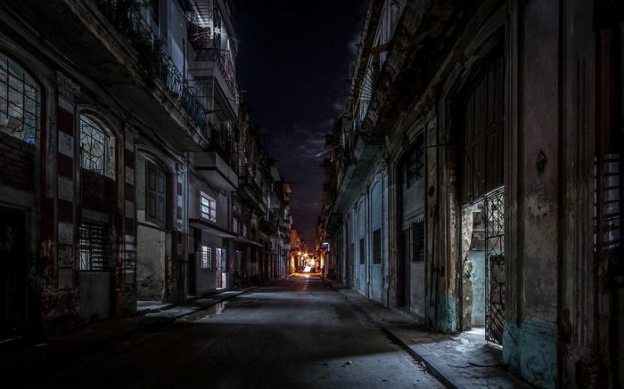 Nighttime Street Scene in Havana, Cuba