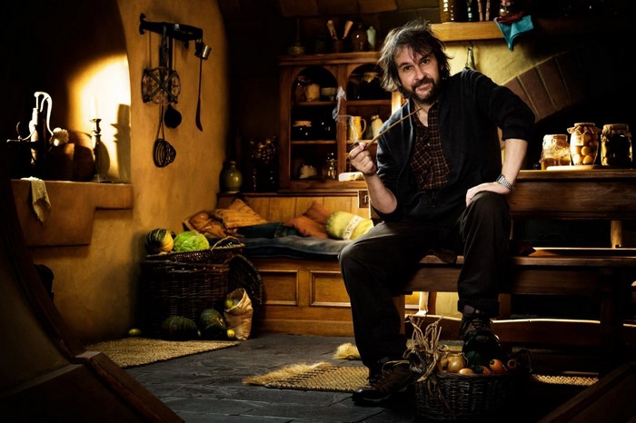 Peter Jackson smoking a pipe in a hobbit hole