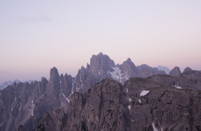 Jagged mountain range at sunrise