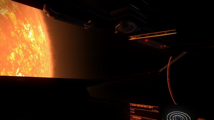 Elite Dangerous cockpit view of a star