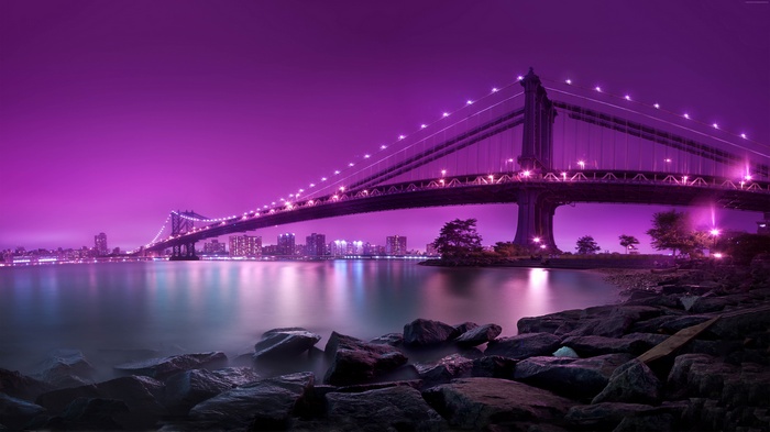 Manhattan Bridge at Night, New York City