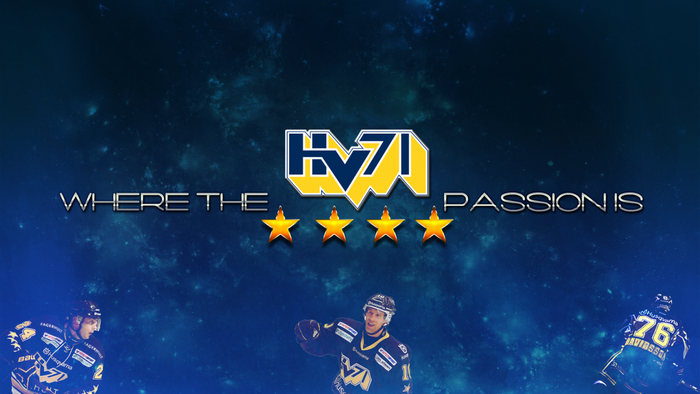 HV71 hockey team logo with text and players