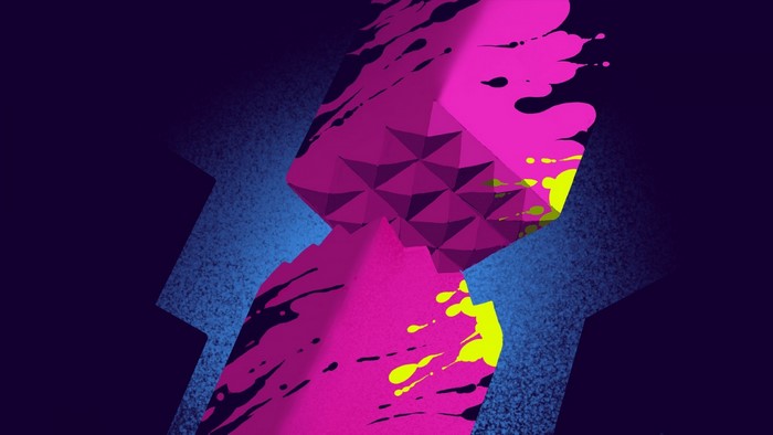 Abstract geometric shapes with paint splatters