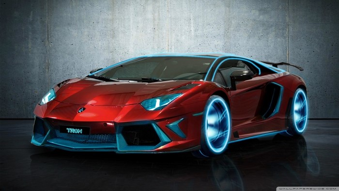 Red Tron Lamborghini Aventador sports car