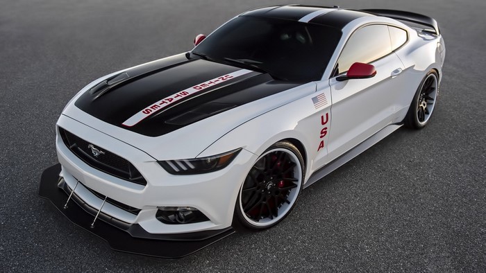 White Ford Mustang GT Apollo Edition with USA livery