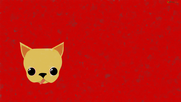 Cartoon dog face on red background