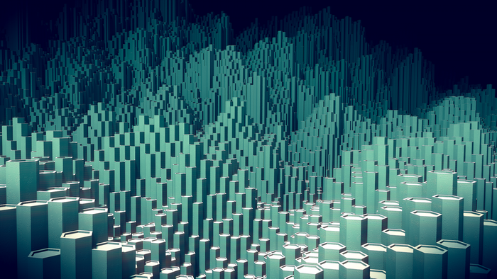 Abstract Hexagonal Pillars in Teal and Blue