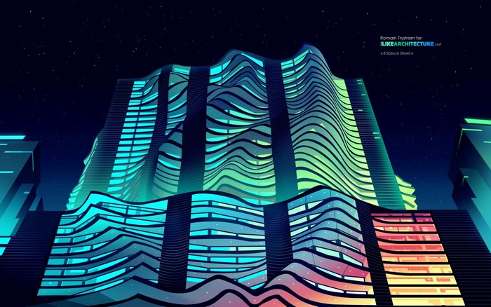 Abstract Wavy Buildings at Night