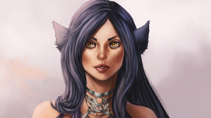 Fantasy art of a woman with cat ears and long hair