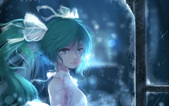 Hatsune Miku from Vocaloid with blue twintails