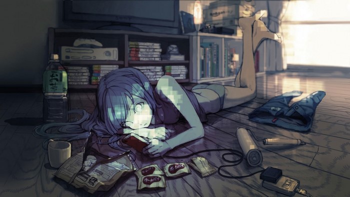 Anime girl playing games in a room