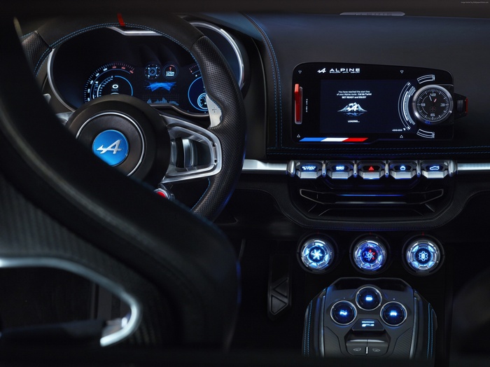 Alpine A110 interior with digital dashboard and infotainment