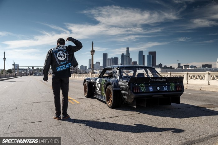 Ken Block's Hoonigan Mustang with City Skyline