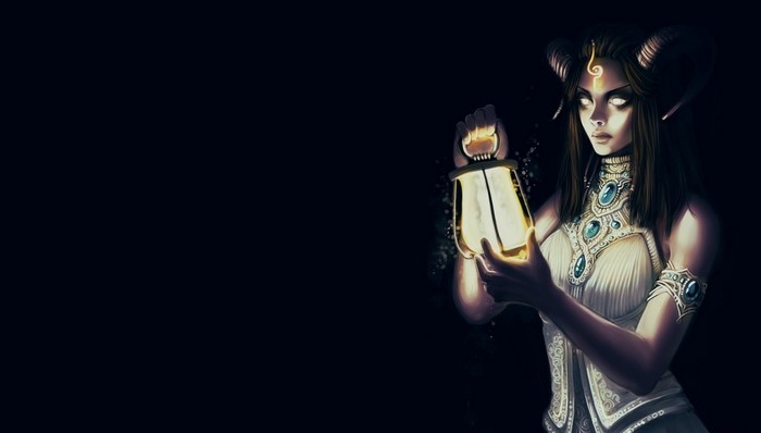 Draenei woman holding a lantern in darkness