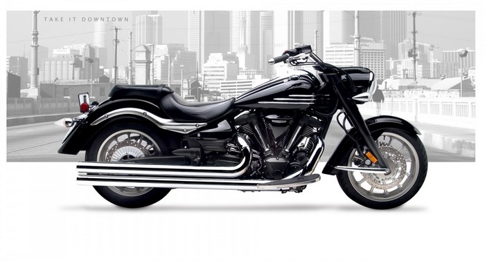Black Yamaha Cruiser Motorcycle with City Skyline