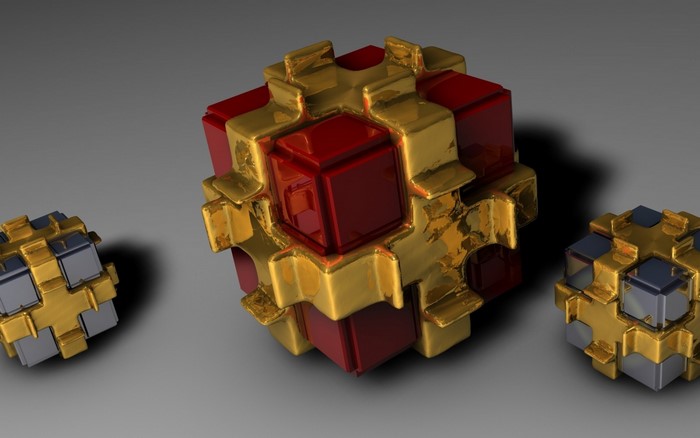 3D render of interlocking puzzle cubes