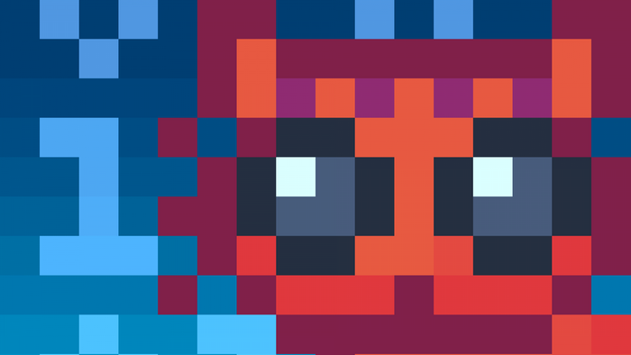 Pixelated Cat Face with Blue Background