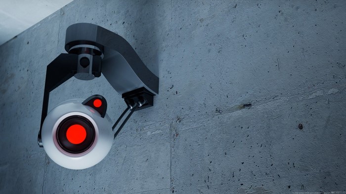 Turret from Portal 2 on a concrete wall