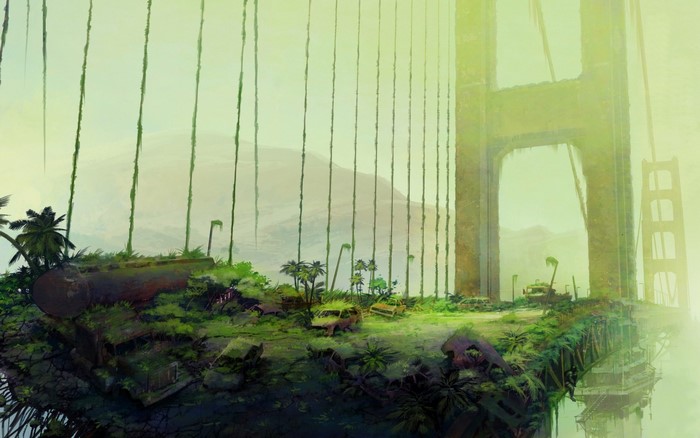 Abandoned Golden Gate Bridge Overgrown with Nature