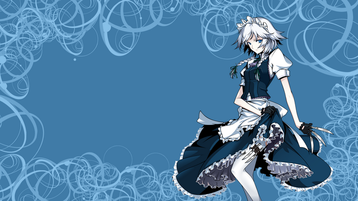Anime girl in maid outfit with knives