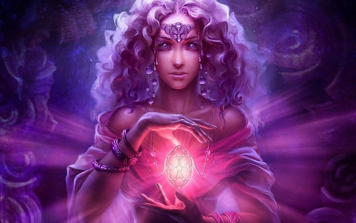 Fantasy art illustration of a woman with a glowing amulet
