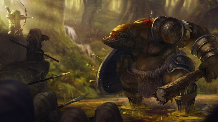 Orcs and archers in a forest battle