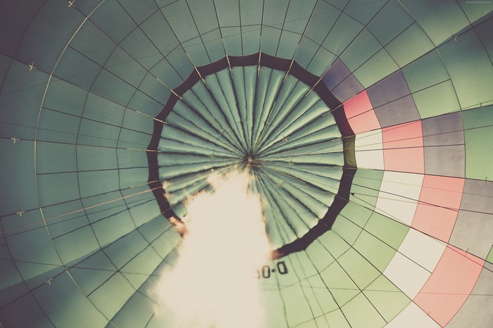 Hot air balloon interior with flame