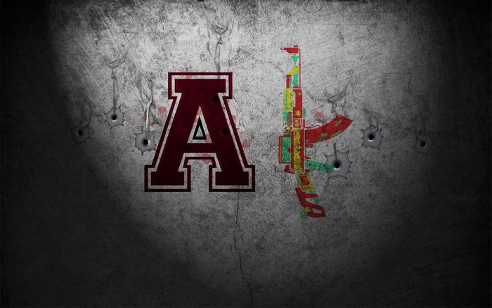 Letter A and AK-47 on textured background