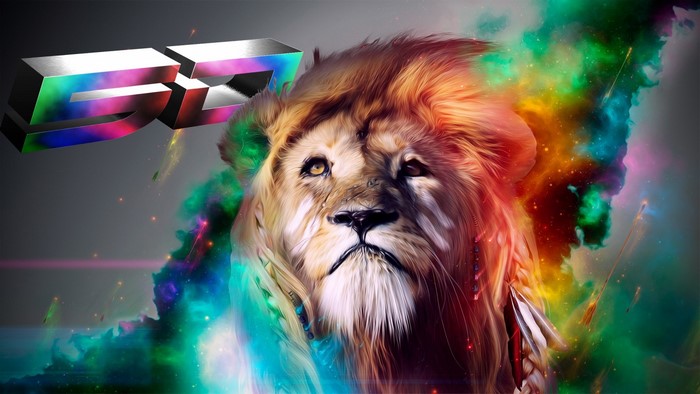 Lion with colorful nebula and 3D logo