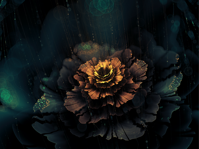 Glowing Abstract Fractal Flower in Dark Green Hues