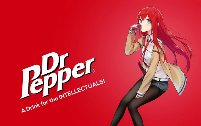 Makise Kurisu from Steins;Gate drinking Dr Pepper