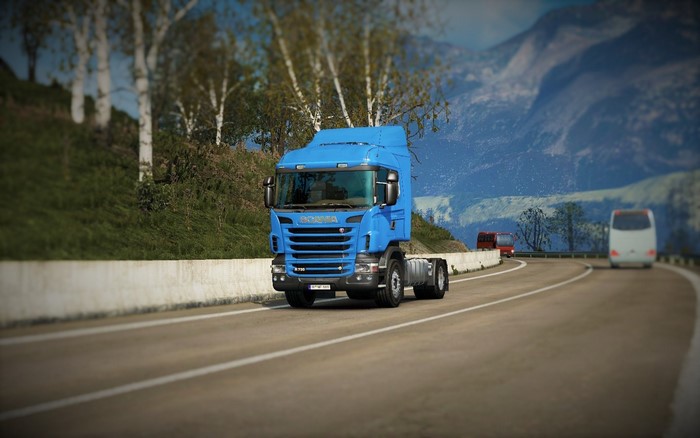Blue Scania Truck on a Mountain Road