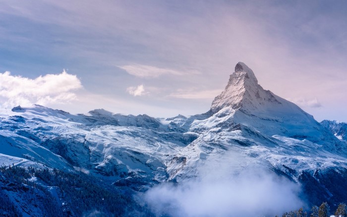 The Matterhorn mountain in the Swiss Alps during winter