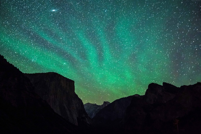 Aurora Borealis over Yosemite Mountains