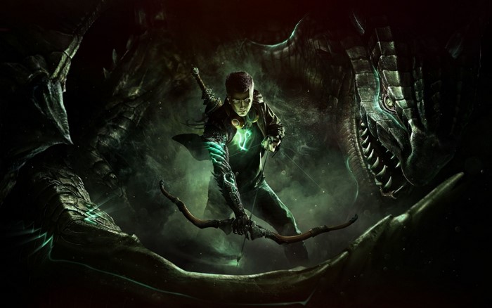 Man with bow and arrow facing dragons in Scalebound