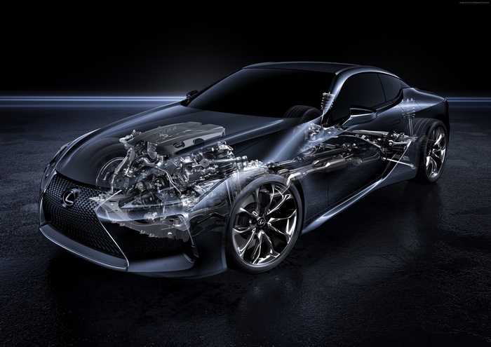 Lexus LC 500 with visible engine and chassis