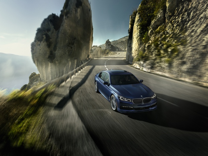 Alpina B7 xDrive sedan on a mountain road