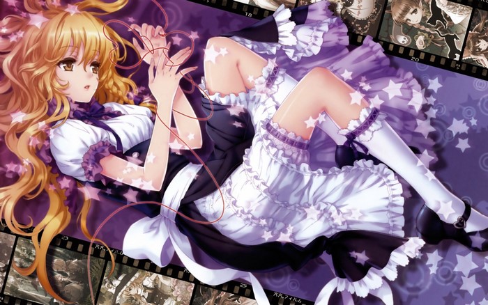 Kirisame Marisa from Touhou lying down with stars