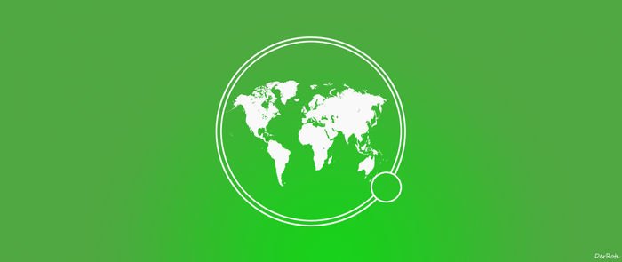 World map illustration in a circle on a green background