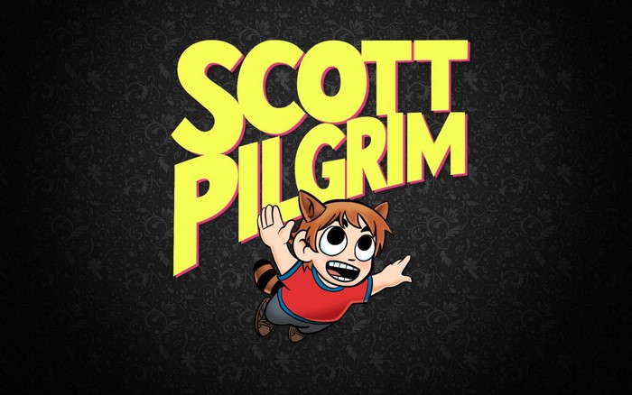 Scott Pilgrim logo with character illustration