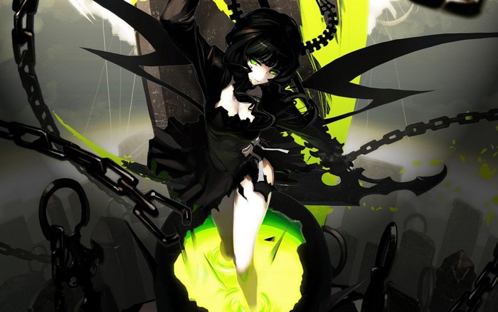 Black Rock Shooter with chains and glowing energy