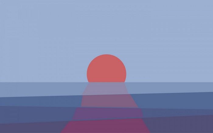 Abstract sunset over water with geometric shapes
