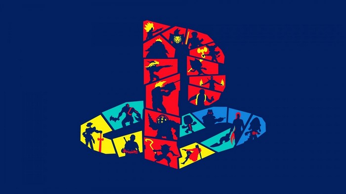 PlayStation logo with video game characters