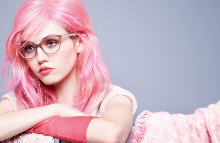 Charlotte Free with pink hair and glasses for Chanel